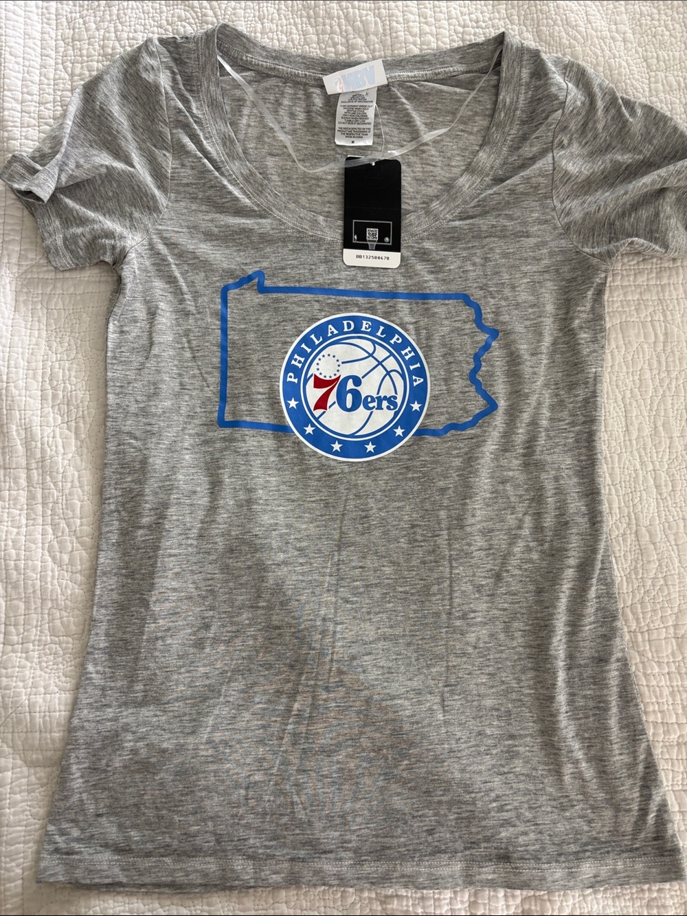 Philadelphia 76ers Women's Gray V-Neck Tee